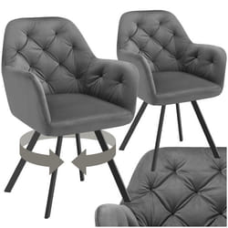 Fauteuil pivotant en velours avec accoudoirs rembourré avec motif matelassé Lot de 2 gris anthracite