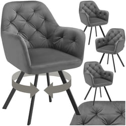 Fauteuil pivotant en velours avec accoudoirs rembourré avec motif matelassé Lot de 4 gris anthracite