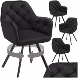 Fauteuil pivotant en velours avec accoudoirs rembourré avec motif matelassé Lot de 4 noir