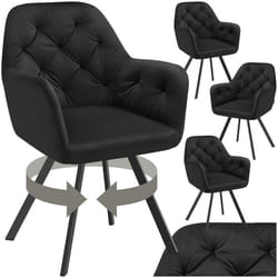 Fauteuil pivotant en velours avec accoudoirs rembourré avec motif matelassé Lot de 4 noir