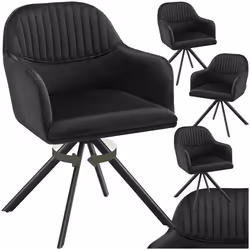 Chaise pivotante en velours rembourrée Lot de 4 noir/noir