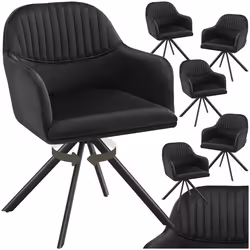 Chaise pivotante en velours rembourrée Lot de 6 noir/noir