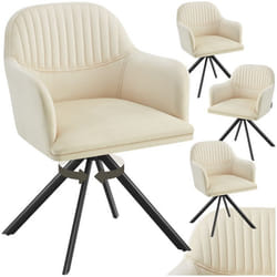 Chaise pivotante en velours rembourrée Lot de 4 crème/noir