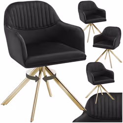 Chaise pivotante en velours rembourrée Lot de 4 noir/or