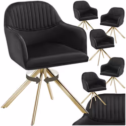 Chaise pivotante en velours rembourrée Lot de 6 noir/or