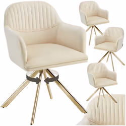 Chaise pivotante en velours rembourrée Lot de 4 crème/or