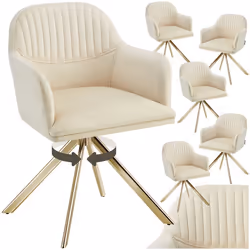 Chaise pivotante en velours rembourrée Lot de 6 crème/or