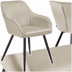 Chaise de salle à manger en velours matelassée et capitonnée crème/noir