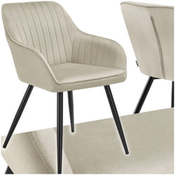 Chaise de salle à manger en velours matelassée et capitonnée  crème/noir