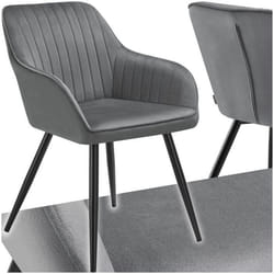 Chaise - TECTAKE - Fauteuil de salle à manger MARYLIN aspect velours avec pieds en acier noir - Gris