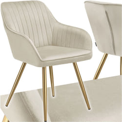 Tectake - Chaise marilyn en velours matelassé de salle à manger aspect crème/or -