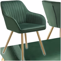 Chaise - TECTAKE - Fauteuil de salle à manger MARYLIN aspect velours et matelassé avec pieds en acier doré - Vert Foncé/Or