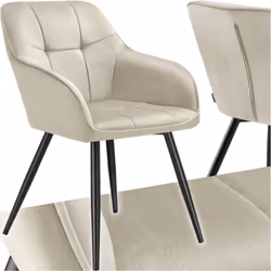 Chaise de salle à manger rembourrée et en velours matelassé crème/noir