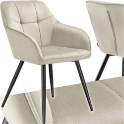 Chaise de salle à manger rembourrée et en velours matelassé  crème/noir