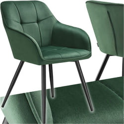 Chaise rembourrée en velours matelassé avec dossier continu vert foncé