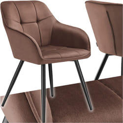 Chaise rembourrée en velours matelassé avec dossier continu brun/noir