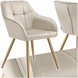 Chaise - TECTAKE - Fauteuil de salle à manger MARYLIN aspect velours avec pieds en acier doré - Crème/Or