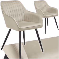Chaise de salle à manger en velours matelassée et capitonnée Lot de 2 crème/noir