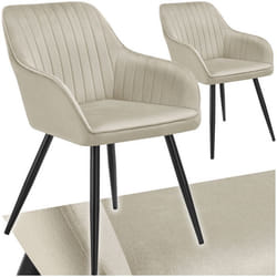 Chaise de salle à manger en velours matelassée et capitonnée Lot de 2 crème/noir