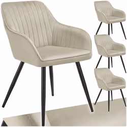 Chaise de salle à manger en velours matelassée et capitonnée Lot de 4 crème/noir