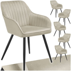 Chaise de salle à manger en velours matelassée et capitonnée Lot de 6 crème/noir