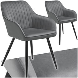 Chaises - TECTAKE - Lot de 2 fauteuils de salle à manger MARYLIN aspect velours avec pieds en acier noir - Gris