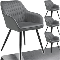Chaises - TECTAKE - Lot de 4 fauteuils de salle à manger MARYLIN aspect velours avec pieds en acier noir - Gris