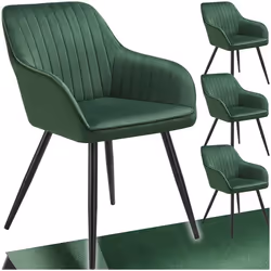 Chaise de salle à manger en velours matelassée et capitonnée Lot de 4 vert foncé/noir - TU