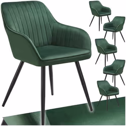 Chaise de salle à manger en velours matelassée et capitonnée Lot de 6 vert foncé/noir - TU