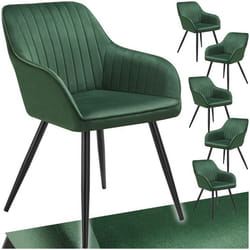 Chaise de salle à manger en velours matelassée et capitonnée Lot de 6 vert foncé/noir - TU
