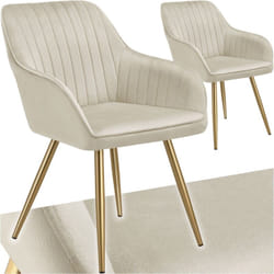 Chaise MARILYN en velours matelassé Lot 2 chaises de salle à manger aspect crème/or -
