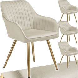 Tectake - Chaise marilyn en velours matelassé Lot 4 chaises de salle à manger aspect crème/or -