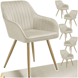 Chaise de salle à manger en velours matelassé et rembourré Lot de 6 crème/or - TU