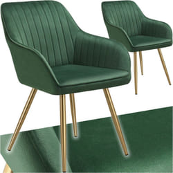 Chaise MARILYN en velours matelassé Lot 2 chaises de salle à manger aspect vert/or -
