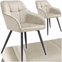 Chaise de salle à manger rembourrée et en velours matelassé Lot de 2 crème/noir