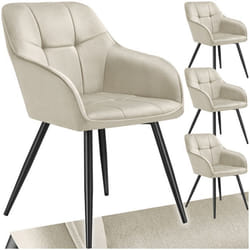 Chaise de salle à manger rembourrée et en velours matelassé Lot de 4 crème/noir