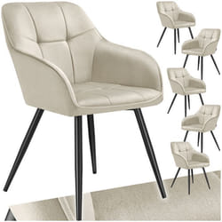 Chaise de salle à manger rembourrée et en velours matelassé Lot de 6 crème/noir