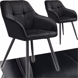 Chaise de salle à manger rembourrée et en velours matelassé Lot de 2 noir/noir