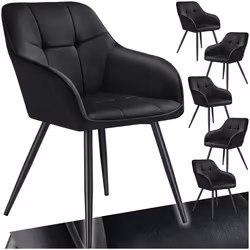 Chaise de salle à manger rembourrée et en velours matelassé Lot de 6 noir/noir