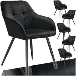 Chaise de salle à manger rembourrée et en velours matelassé Lot de 6 noir/noir