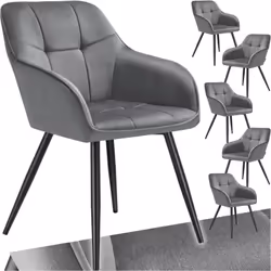 Chaise de salle à manger rembourrée et en velours matelassé Lot de 6 gris/noir