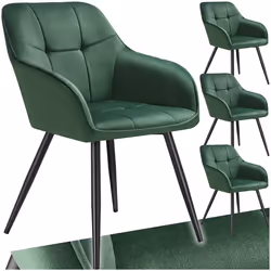 Chaise de salle à manger rembourrée et en velours matelassé Lot de 4 vert foncé/noir
