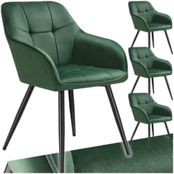 Chaise de salle à manger rembourrée et en velours matelassé Lot de 4 vert foncé/noir