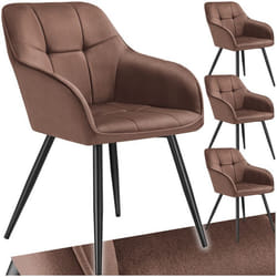 Chaise de salle à manger rembourrée et en velours matelassé Lot de 4 brun-noir