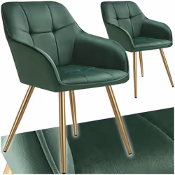 Chaises - TECTAKE - Lot de 2 fauteuils de salle à manger MARYLIN aspect velours avec pieds en acier doré - Vert/Or