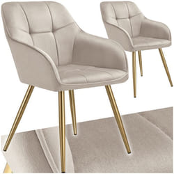 Chaise de salle à manger en velours rembourré capitonné Lot de 2 taupe/or - TU
