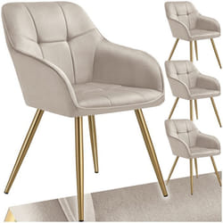Chaise de salle à manger en velours rembourré capitonné Lot de 4 taupe/or - TU