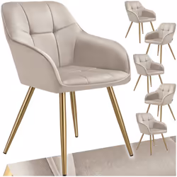 Chaise de salle à manger en velours rembourré capitonné Lot de 6 taupe/or - TU