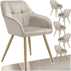 Chaise de salle à manger en velours rembourré capitonné Lot de 6 taupe/or - TU