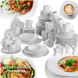 Tectake - Service de 100 pièces en porcelaine salerno pour 12 personnes - blanc